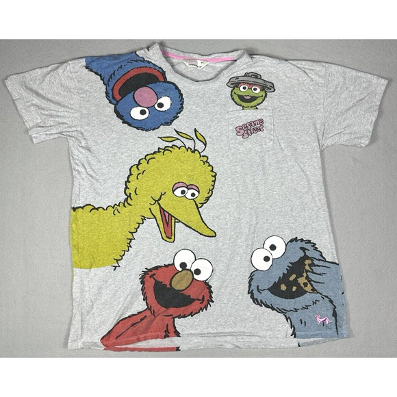 Peter Alexander Sesame Street AOP Breakthrough Gray Elmo Cookie Monster Size L - Picture 1 of 8